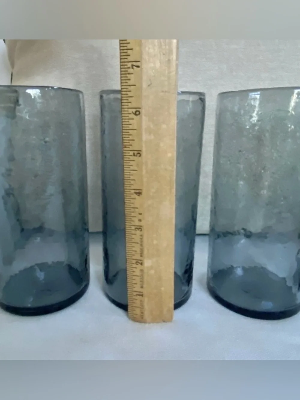 Pottery Barn Hammered Glass Tumblers Gray Blue Blown Glass Set of 4